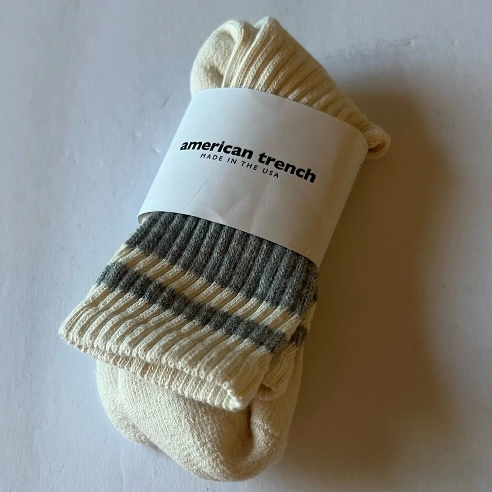 AMERICAN TRENCH WOMENS RETRO STRIPE CREW SOCKS GREY/WHITE OS NWT